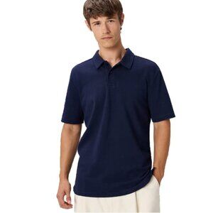 QUINCE 100% Organic Cotton Knit Slub Men's Polo Navy Blue Size XL